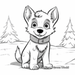 Wolf pup in the Snow: Winter Scene Coloring Pages 1
