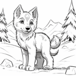 Wolf pup in the Snow: Winter Scene Coloring Pages 2