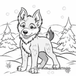 Wolf pup in the Snow: Winter Scene Coloring Pages 3