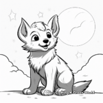Wolf Pup with Moon Background Coloring Pages 3