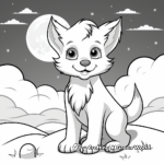 Wolf Pup with Moon Background Coloring Pages 4