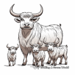 Yak Family Coloring Pages: Male, Female, and Calves 3