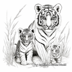 Young Cubs & Mother Siberian Tiger Coloring Pages 1