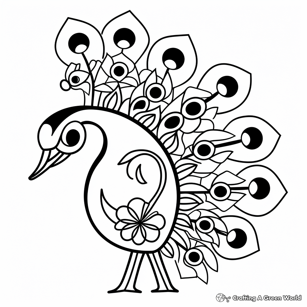 Abstract Peacock with Flowers Coloring Pages 2