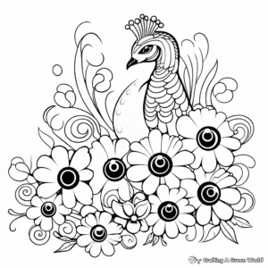 Abstract Peacock with Flowers Coloring Pages 3