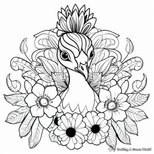 Abstract Peacock with Flowers Coloring Pages 4