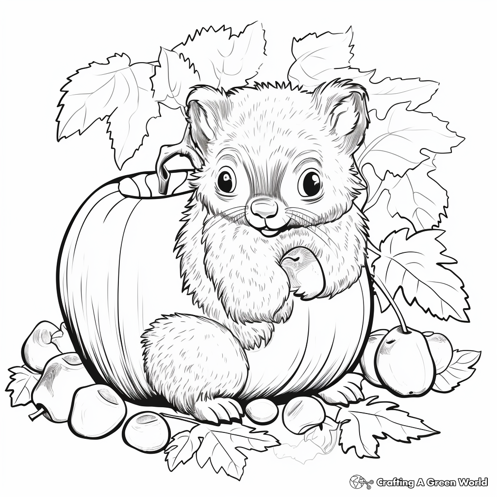 Acorn and Animals: Friendly Scene Coloring Pages 1