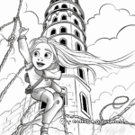 Action-Packed Rapunzel Escaping from the Tower Coloring Pages 1