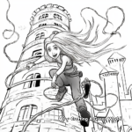 Action-Packed Rapunzel Escaping from the Tower Coloring Pages 3