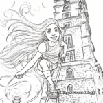 Action-Packed Rapunzel Escaping from the Tower Coloring Pages 4