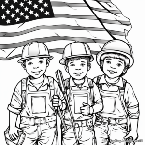 American Flag and Workers Labor Day Coloring Pages 1