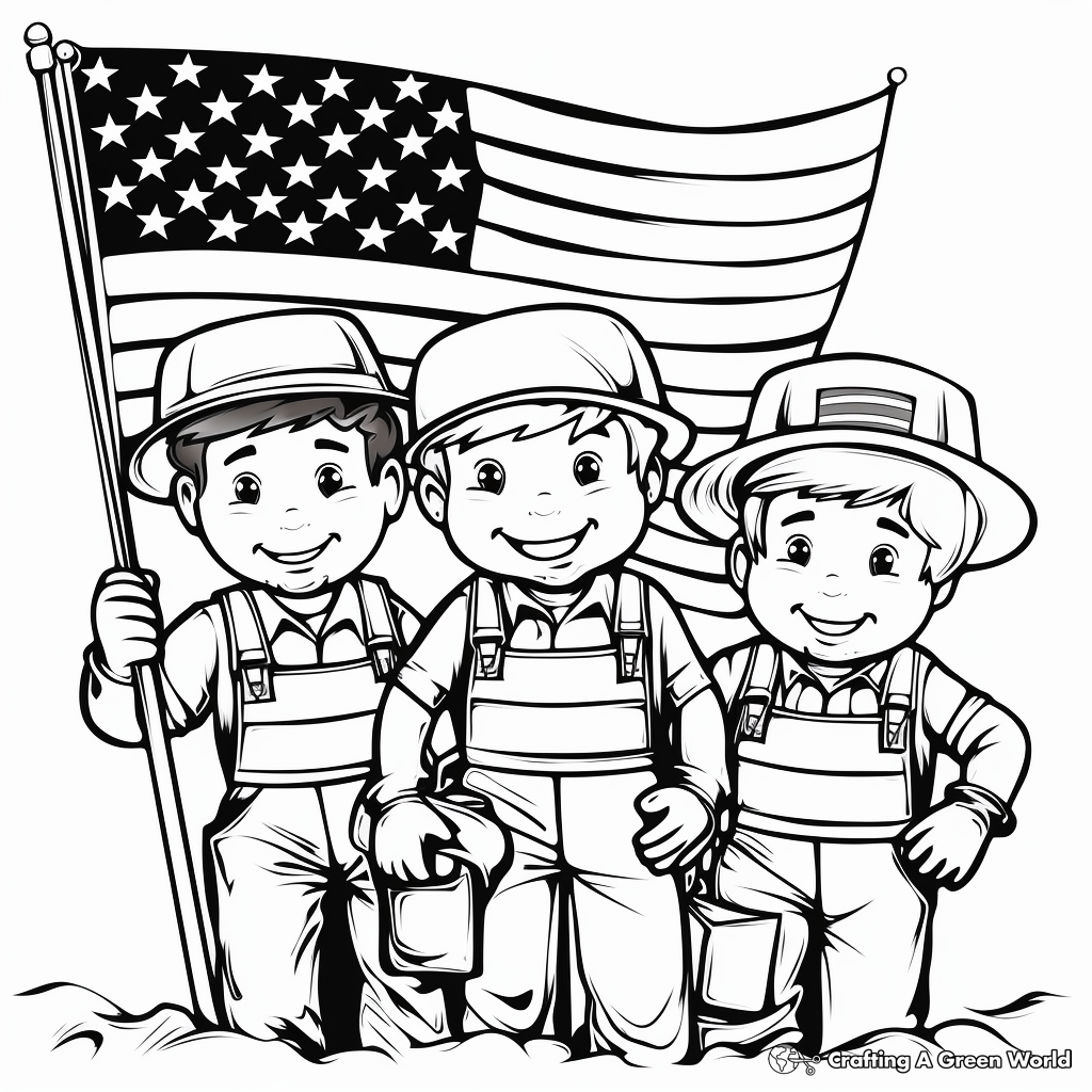 American Flag and Workers Labor Day Coloring Pages 3