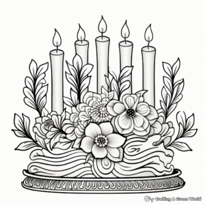 Artistic Menorah and Flowers Coloring Pages 1