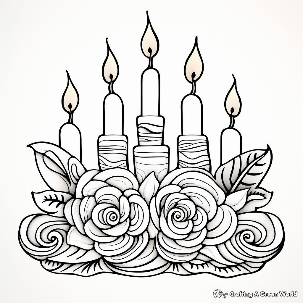 Artistic Menorah and Flowers Coloring Pages 2