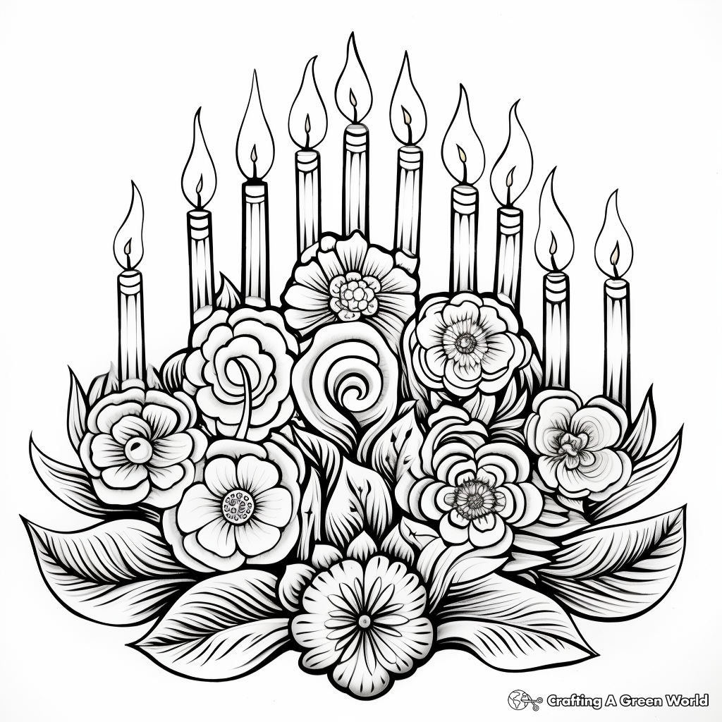 Artistic Menorah and Flowers Coloring Pages 3