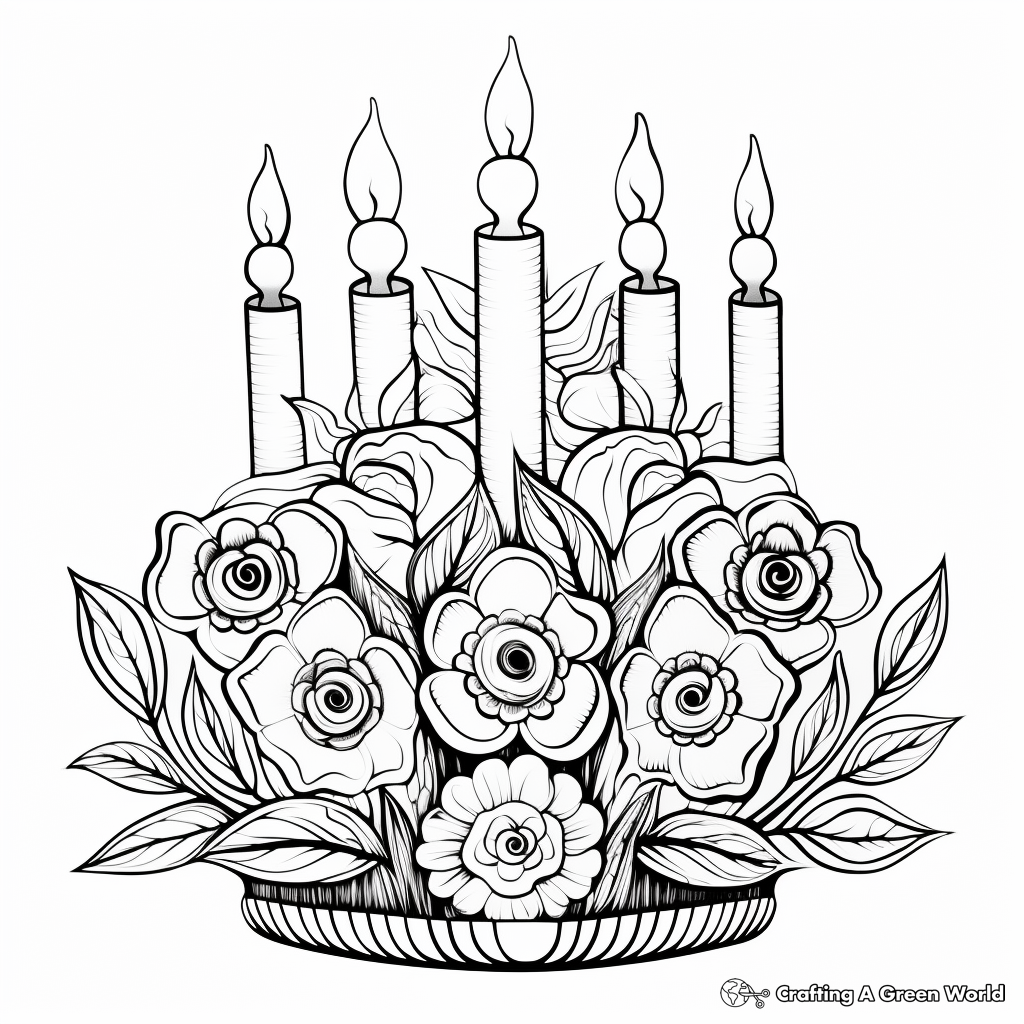 Artistic Menorah and Flowers Coloring Pages 4