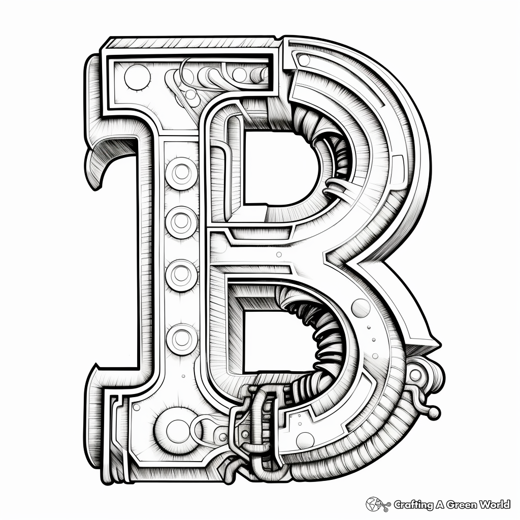 Artistically Inspired Abstract Letter R Coloring Page 1