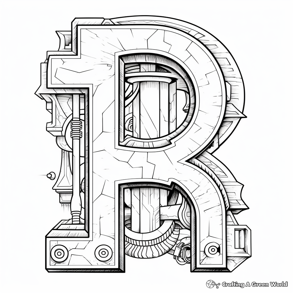 Artistically Inspired Abstract Letter R Coloring Page 2