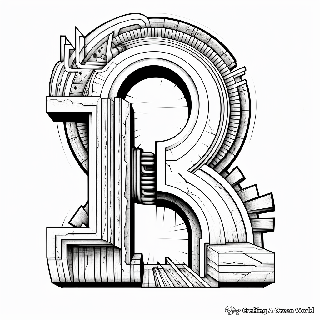 Artistically Inspired Abstract Letter R Coloring Page 4