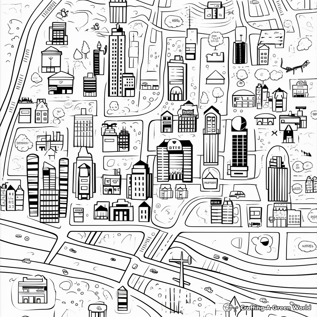 Attractive City Map Coloring Pages 2