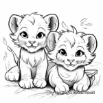 Baby Lion Cubs Playing Coloring Pages 1