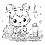 Baking with Kawaii Fox: Adorable Kitchen Scene Coloring Pages 1