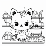 Baking with Kawaii Fox: Adorable Kitchen Scene Coloring Pages 2