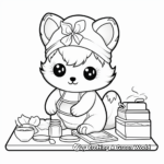 Baking with Kawaii Fox: Adorable Kitchen Scene Coloring Pages 4