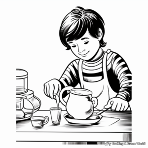 Barista Pouring Coffee from a Kettle Coloring Pages 2