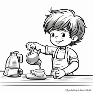 Barista Pouring Coffee from a Kettle Coloring Pages 4