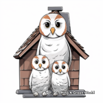 Barn Owl Family Coloring Sheets: Male, Female, and Owlets 1