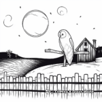 Barn Owl in Moonlight: Night Scene Coloring Pages 1