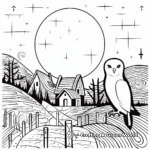 Barn Owl in Moonlight: Night Scene Coloring Pages 2