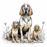 Bloodhound Families: Adult and Pups Coloring Pages 1
