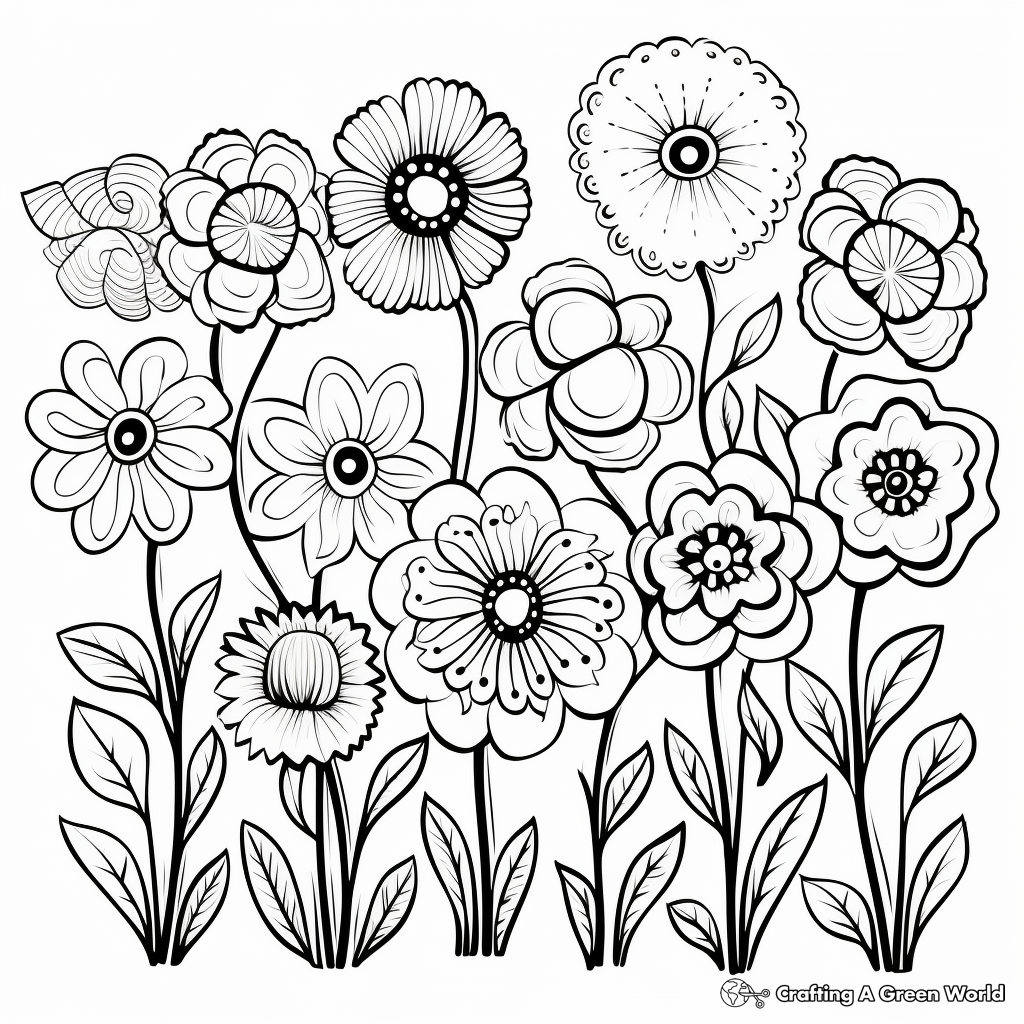 Blooming Flowers: Hello Spring Coloring Pages 1