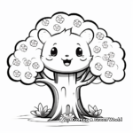 Blossom Cherry Tree and Kawaii Fox Coloring Pages 1