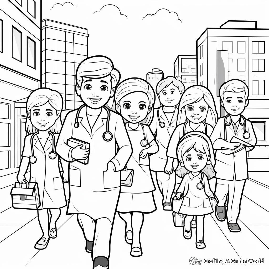 Busy Doctors and Nurses Labor Day Coloring Pages 3