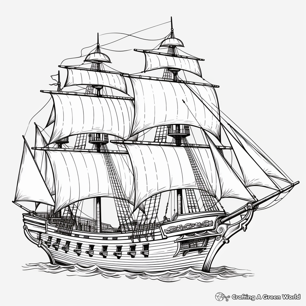 Captivating Pirate Barquentine Coloring Pages 1