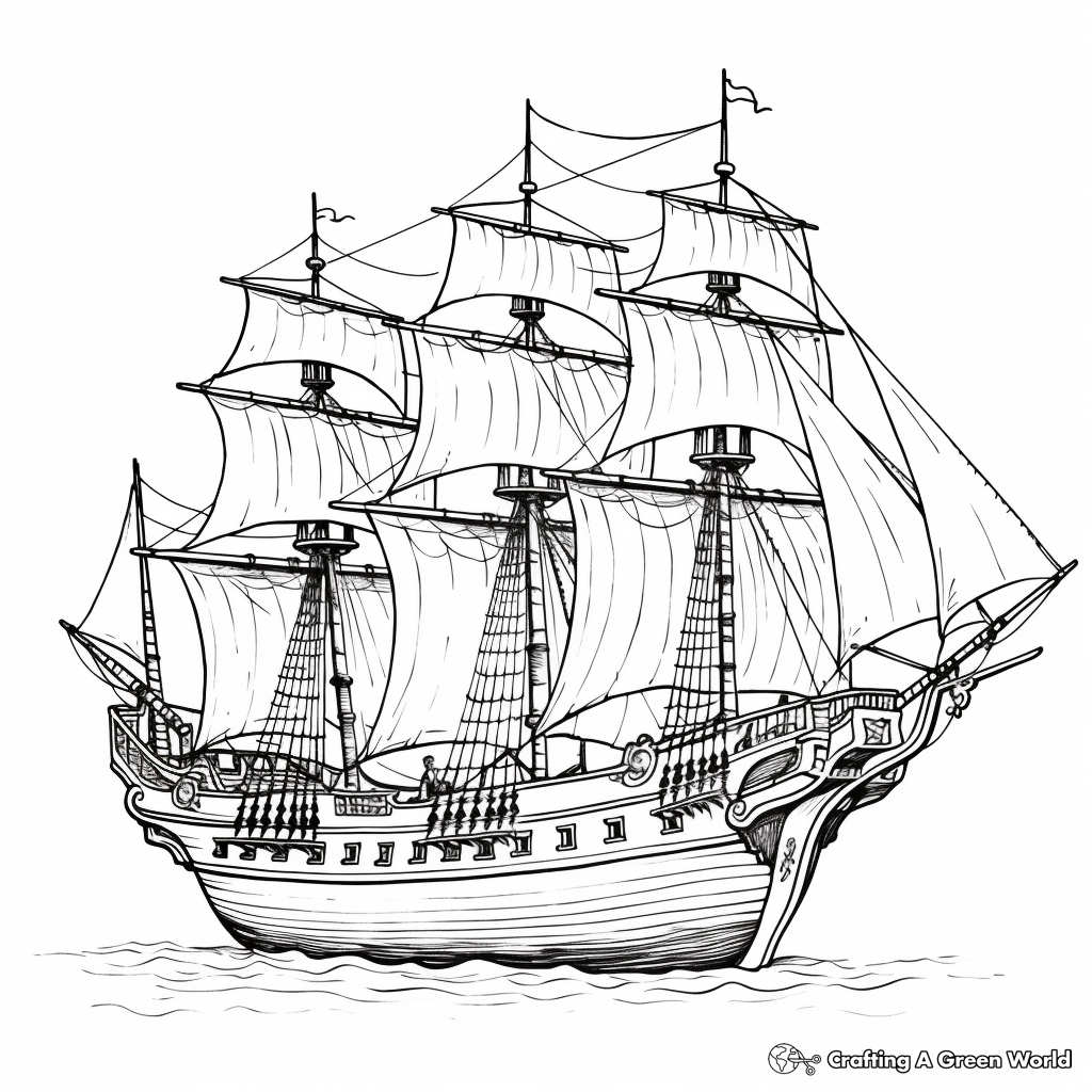 Captivating Pirate Barquentine Coloring Pages 2