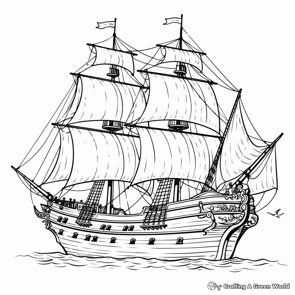 Captivating Pirate Barquentine Coloring Pages 4