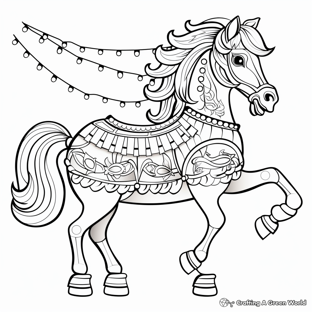 Carousel Horse Mandala Coloring Pages: Funfair Themes 1