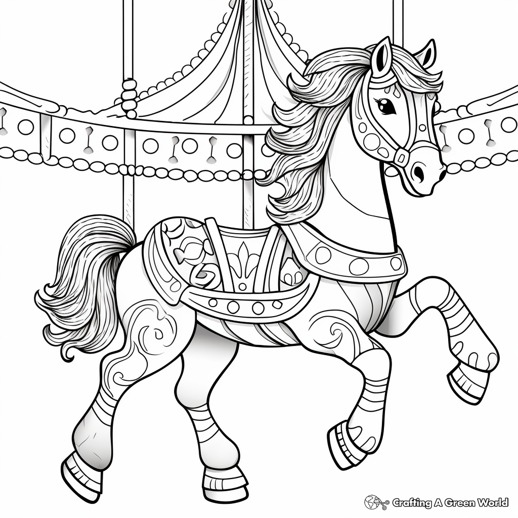 Carousel Horse Mandala Coloring Pages: Funfair Themes 2