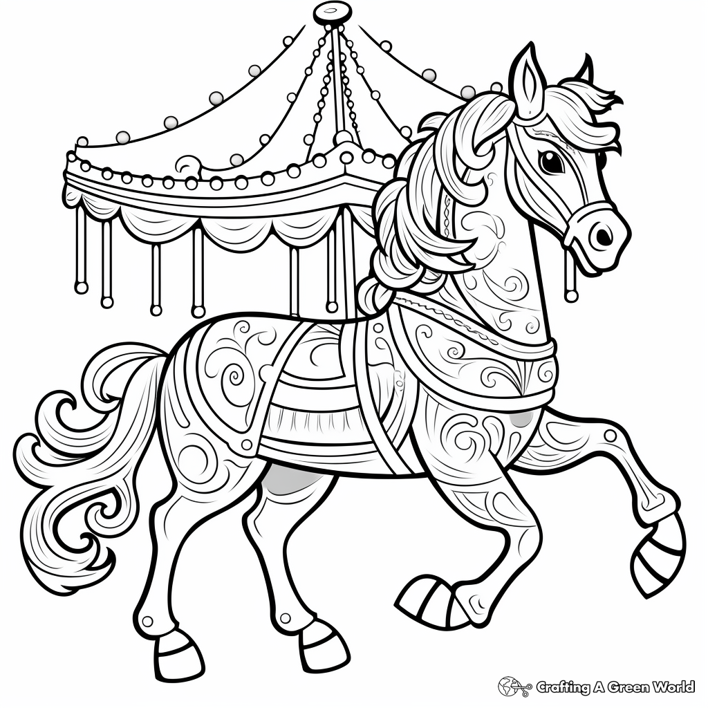 Carousel Horse Mandala Coloring Pages: Funfair Themes 3