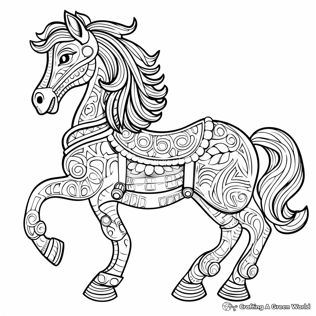 Carousel Horse Mandala Coloring Pages: Funfair Themes 4