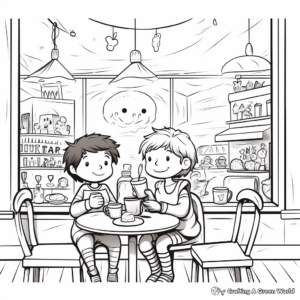 Charming Cafe Scene Coloring Pages 1