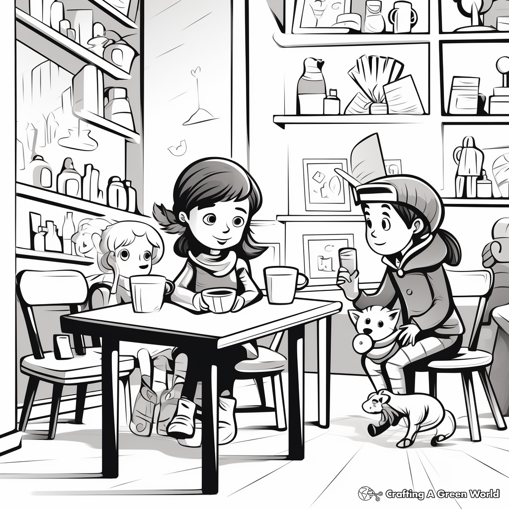 Charming Cafe Scene Coloring Pages 2