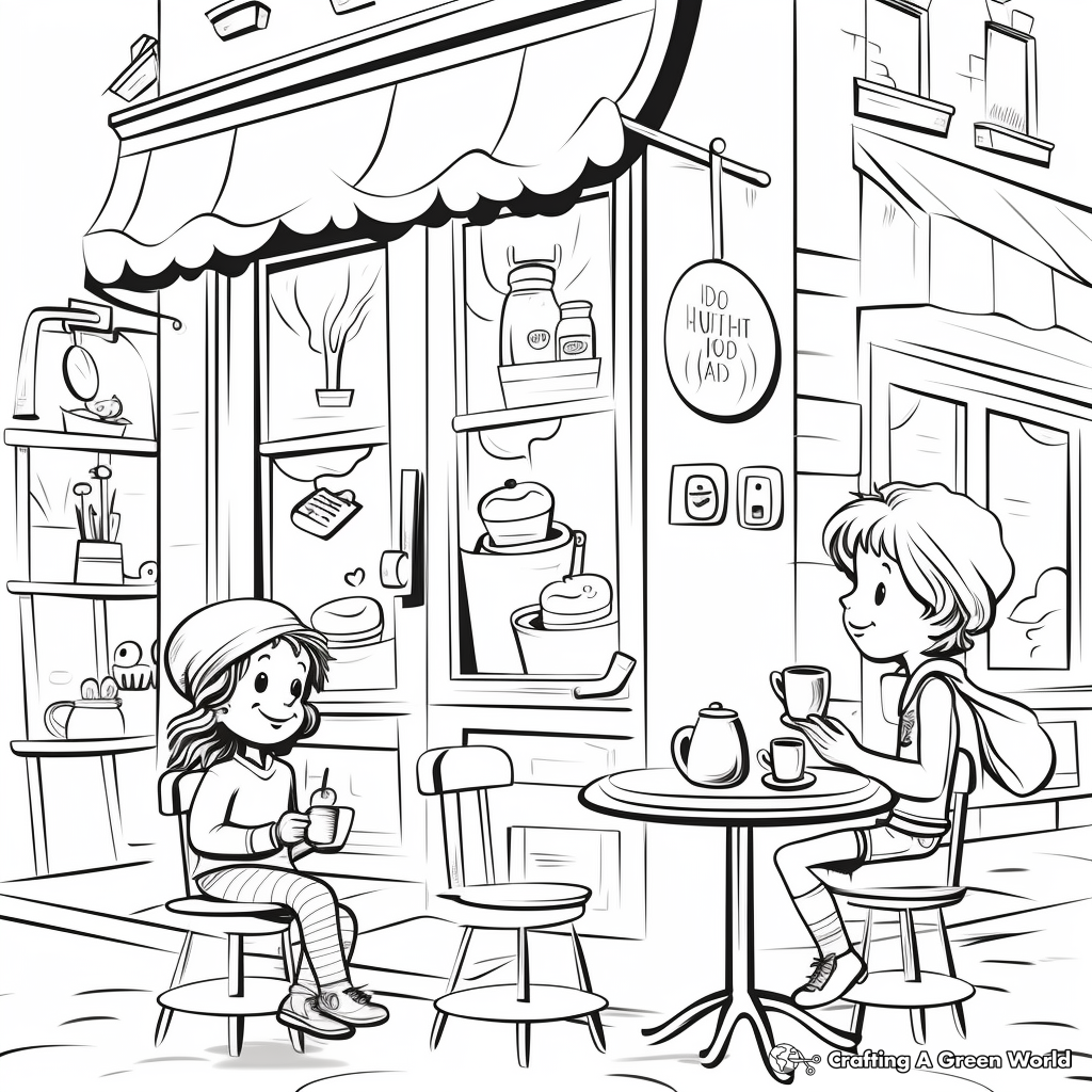 Charming Cafe Scene Coloring Pages 3