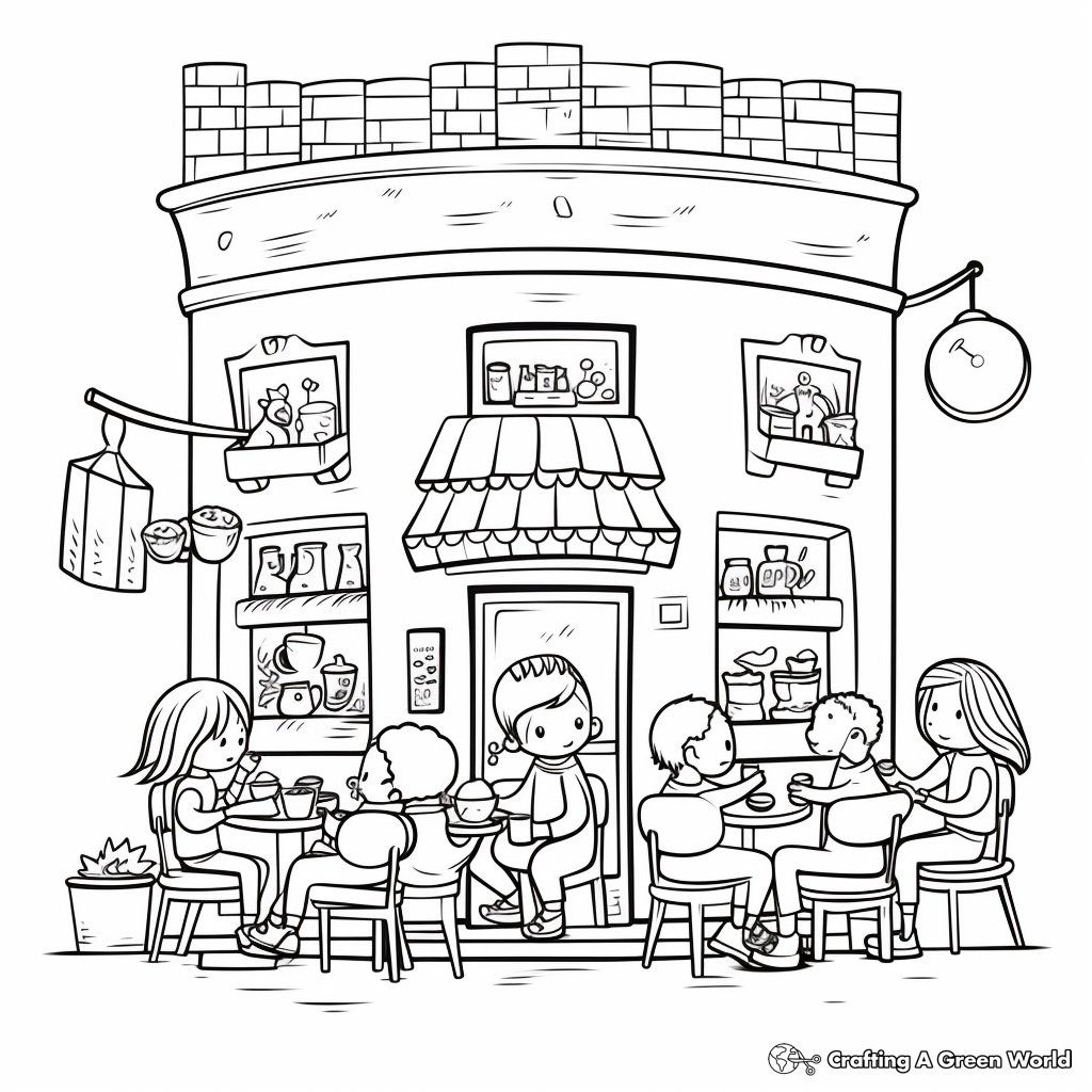 Charming Cafe Scene Coloring Pages 4