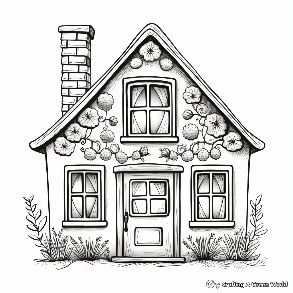 Charming Cottage Window Coloring Pages 3
