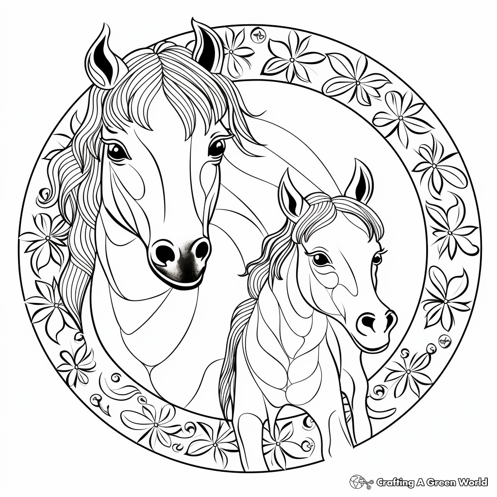 Charming Mare and Foal Mandala Coloring Pages 1